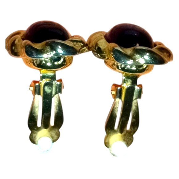 PARK LANE Signed Vintage Purple Cabochon Clip on Earrings Gold Tone Magnetic - Picture 6 of 9